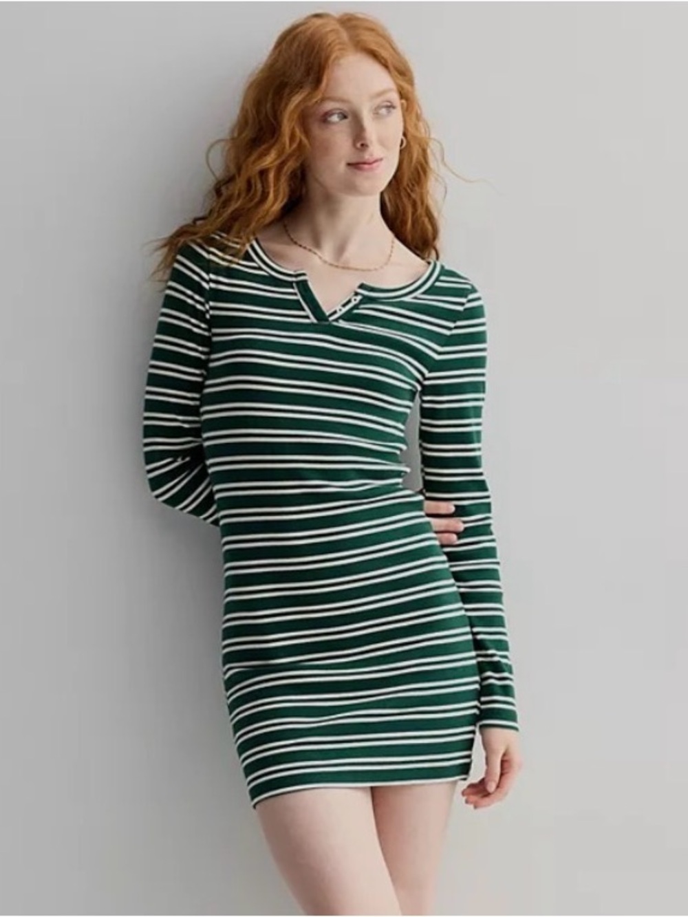 Kohl's SO Green and White Striped Long Sleeve Dress